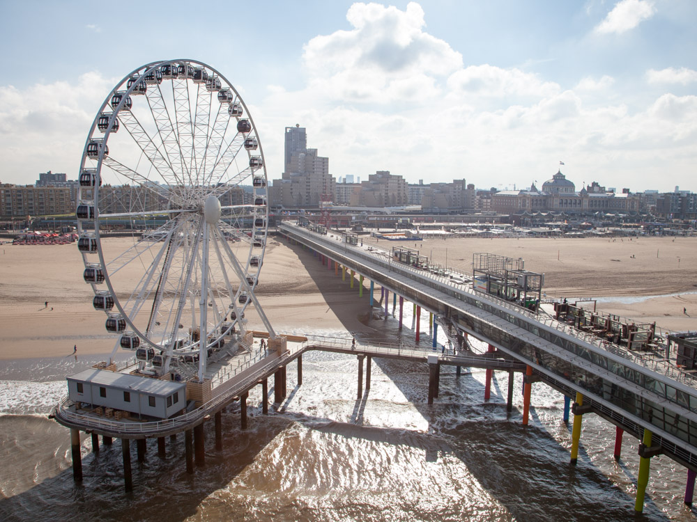 The Pier with Ferris wheel and view over scheveningen and the Hague